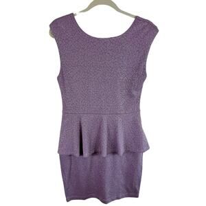 Bar III Purple Lavender Shimmer Sleeveless Peplum Knee Length Stretch Dress Sz L